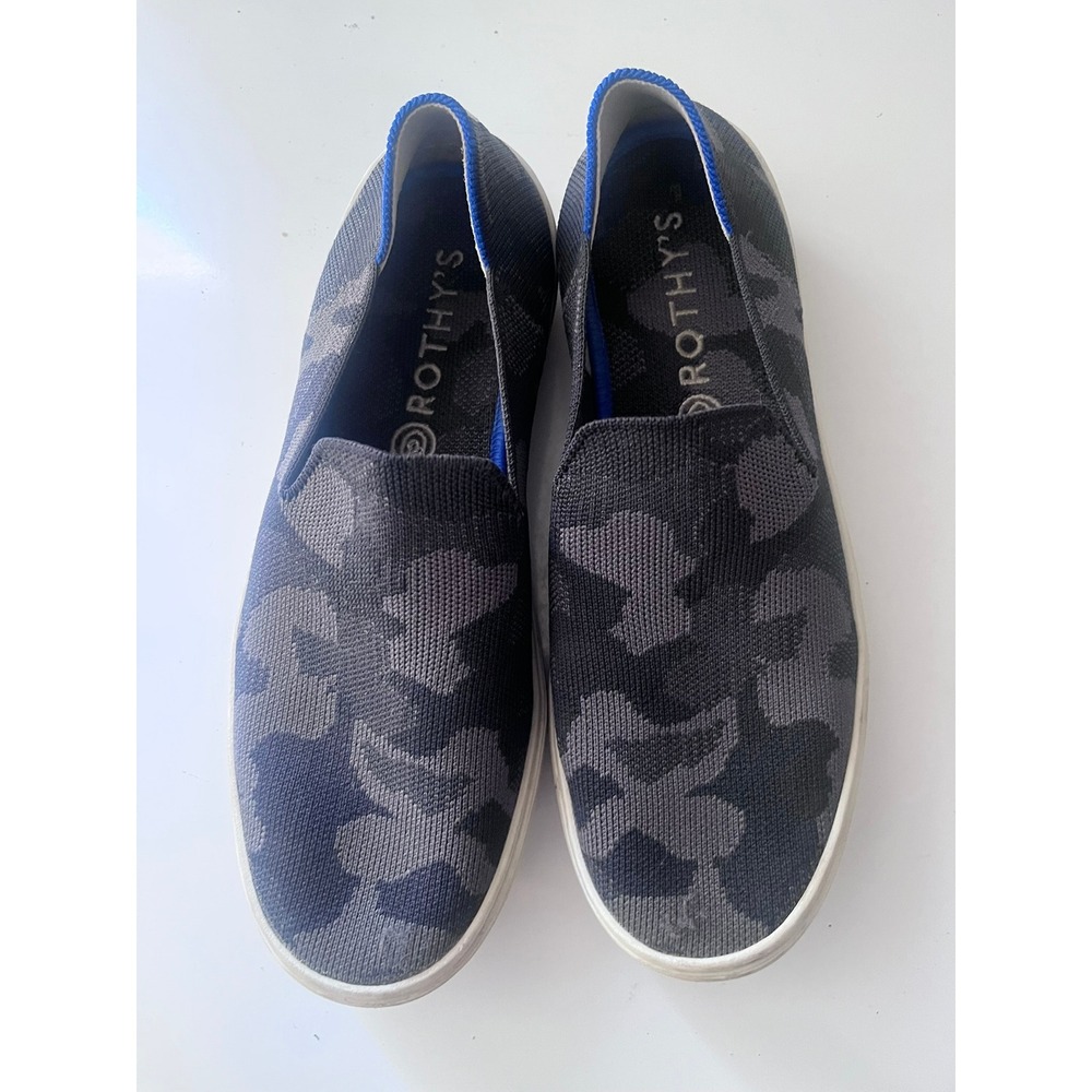 Rothys The Sneaker Womens 8.5 Grey Camo Slip On Knit Shoes Low Top Flats
